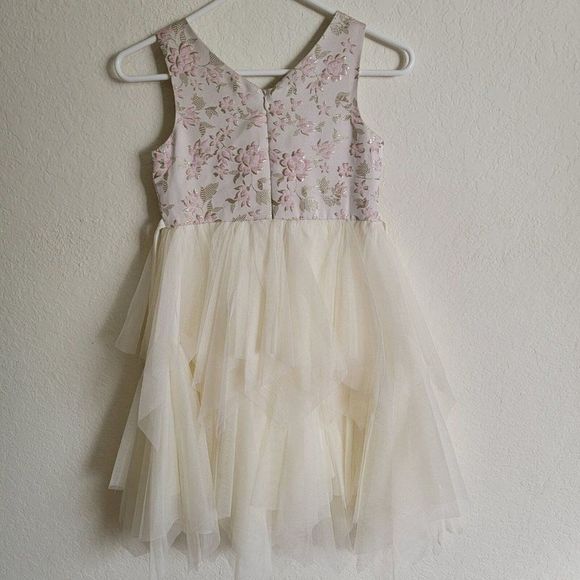 Couture Princess Girls Ivory Tulle Size 8 Pink-Gold Floral Brocade/rhinestone - Picture 2 of 7